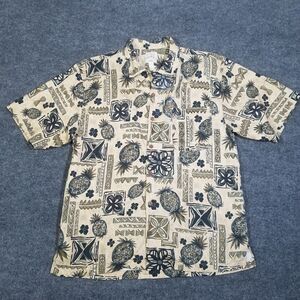 Mens L Tommy Bahama Tropical Pineapple Button Shirt Tiki Beach